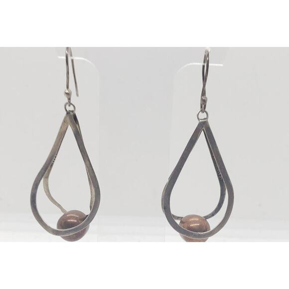 Vintage Mexico MCM 925 Sterling Silver Teardrop with Copper Ball Center 1950s - Picture 8 of 8